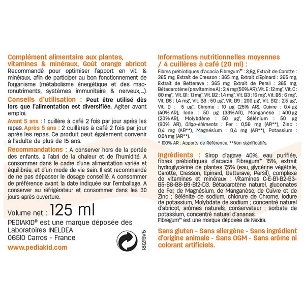 PEDIAKID 22 VITAMINES & OLIGO-ELEMENTS Питний 22 вітаміни та оліго-елементи для здорового фізичного розвитку, 250мл 0000002843 фото